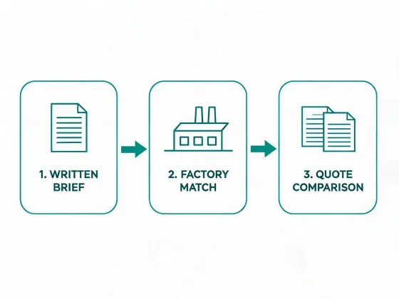 Simple process map from written brief to factory quote comparison