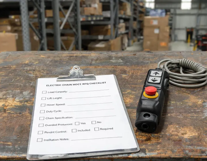 Checklist for heavy duty electric chain hoist rated capacity, lift height and voltage